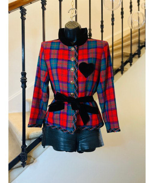 Veste tartan et velours UPCYCLÉE ou a consommer sur place