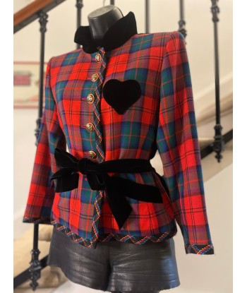 Veste tartan et velours UPCYCLÉE ou a consommer sur place