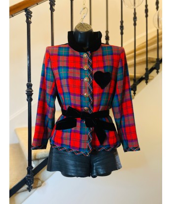 Veste tartan et velours UPCYCLÉE ou a consommer sur place