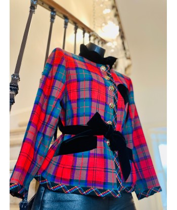 Veste tartan et velours UPCYCLÉE ou a consommer sur place