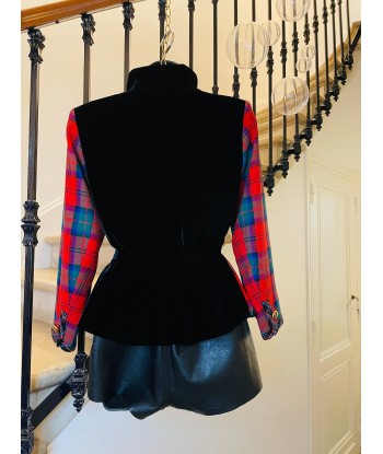 Veste tartan et velours UPCYCLÉE ou a consommer sur place