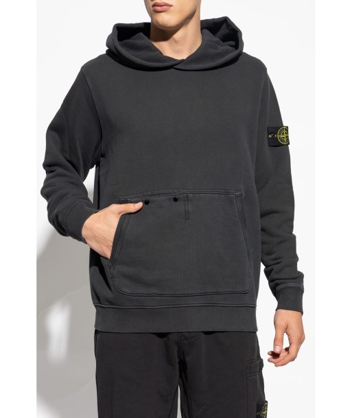 STONE ISLAND - Hoodie épais Noir en linge