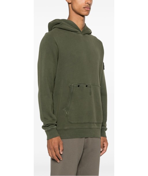 STONE ISLAND - Hoodie épais Vert olive brillant des détails fins