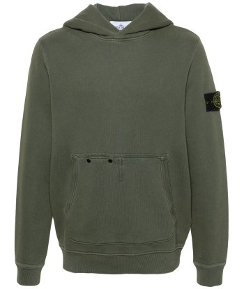 STONE ISLAND - Hoodie épais Vert olive brillant des détails fins