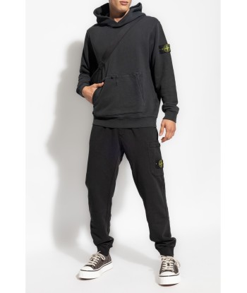 STONE ISLAND - Hoodie épais Noir en linge