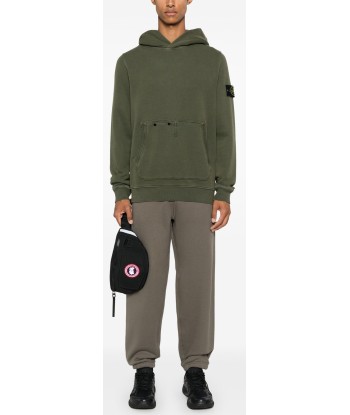 STONE ISLAND - Hoodie épais Vert olive brillant des détails fins