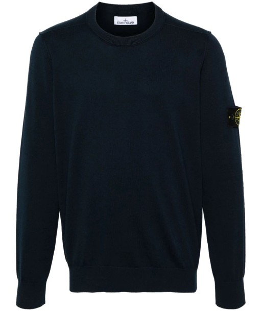 STONE ISLAND - Pull en maille bleu marine pas cher 