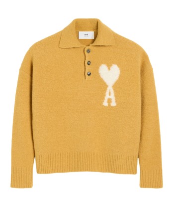 AMI PARIS - Pull col polo en alpaga jaune sur le site 