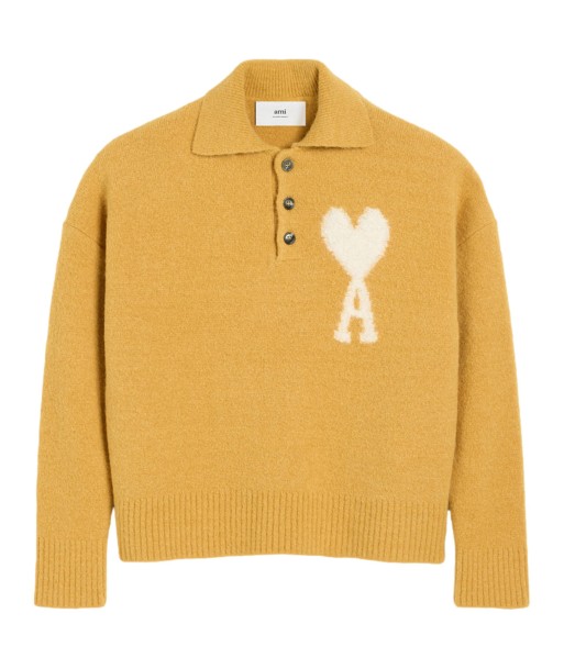 AMI PARIS - Pull col polo en alpaga jaune sur le site 