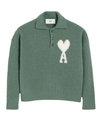 AMI PARIS - Pull col polo en alpaga vert Les magasins à Paris et en Île-de-France