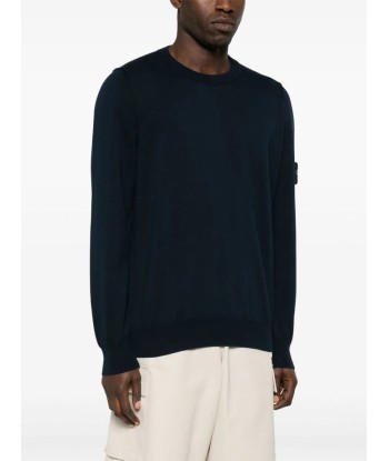 STONE ISLAND - Pull en maille bleu marine pas cher 