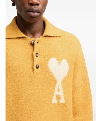 AMI PARIS - Pull col polo en alpaga jaune sur le site 