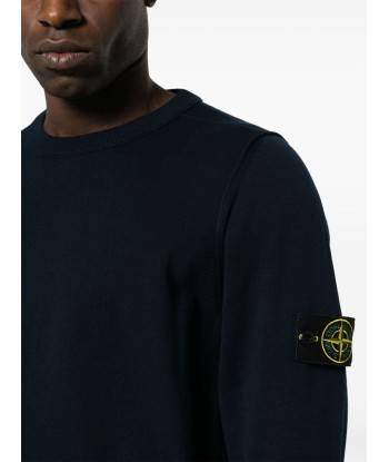 STONE ISLAND - Pull en maille bleu marine pas cher 