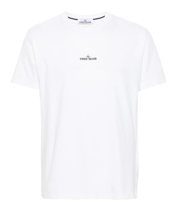 Stone lsland - T shirt blanc à logo destockage