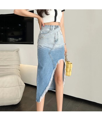 High-waisted asymmetrical denim skirt in gradient design sur le site 