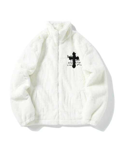 Y2K Vintage Fleece Jacket with Cross Design Les êtres humains sont 