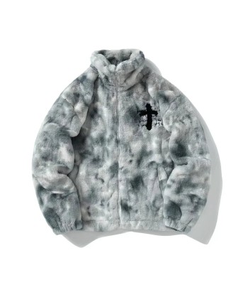 Y2K Vintage Fleece Jacket with Cross Design Les êtres humains sont 