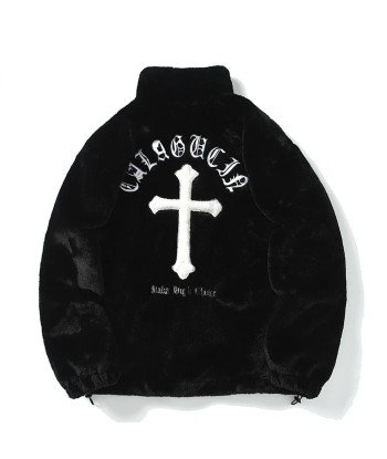 Y2K Vintage Fleece Jacket with Cross Design Les êtres humains sont 