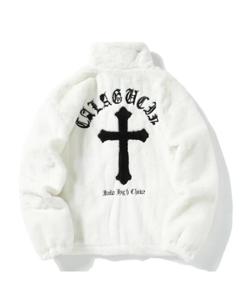 Y2K Vintage Fleece Jacket with Cross Design Les êtres humains sont 