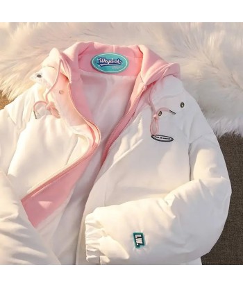 White Cotton Padded Jacket with Pink Hood de France