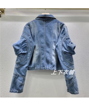 E-Girl Denim Jacket with Puff Sleeves Washed Faites des économies