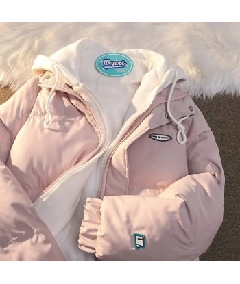 White Cotton Padded Jacket with Pink Hood de France