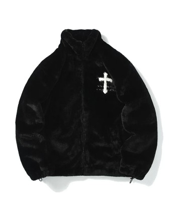 Y2K Vintage Fleece Jacket with Cross Design Les êtres humains sont 