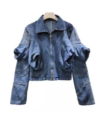 E-Girl Denim Jacket with Puff Sleeves Washed Faites des économies