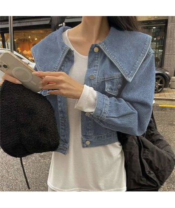 Denim jacket in soft girl style with casual lapel collar livraison et retour toujours gratuits