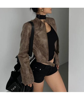 Short leather jacket in motorcycle look for grunge fashion en ligne