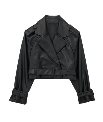 Cropped Black Leather Jacket for Women Stylish le concept de la Pate a emporter 