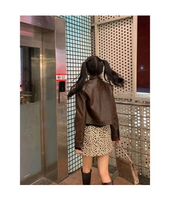 Grunge PU Leather Jacket for Women Short Motorcycle Cropped Jacket rembourrage situé sous