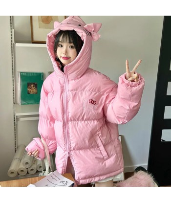 Kawaii Soft-Girl Cotton Jacket with Cat Ears and Zipper Livraison rapide