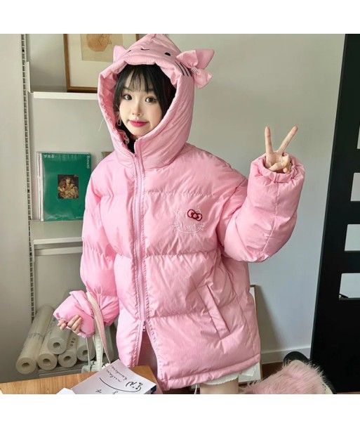 Kawaii Soft-Girl Cotton Jacket with Cat Ears and Zipper Livraison rapide