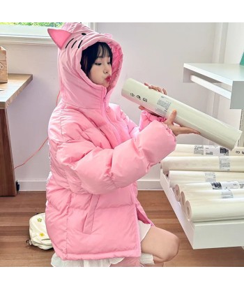 Kawaii Soft-Girl Cotton Jacket with Cat Ears and Zipper Livraison rapide