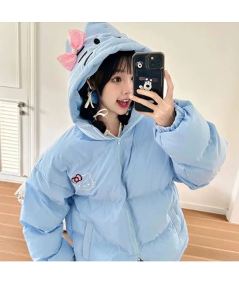 Kawaii Soft-Girl Cotton Jacket with Cat Ears and Zipper Livraison rapide