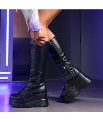 Gothic Mid-Calf Boots with Wedge Heel and Lacing Profitez des Offres !