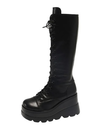 Gothic Mid-Calf Boots with Wedge Heel and Lacing Profitez des Offres !