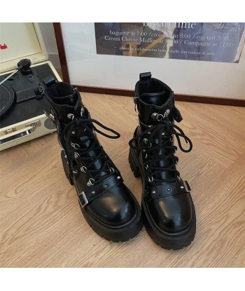 Leather Breathable Platform Boots with Zipper and Studs français