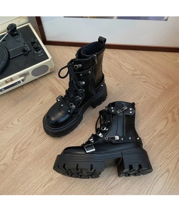 Leather Breathable Platform Boots with Zipper and Studs français