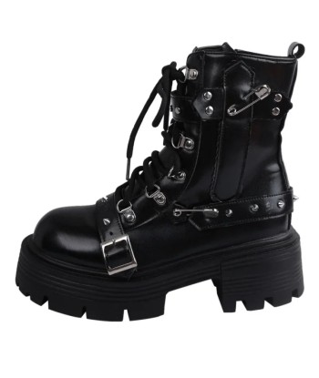 Leather Breathable Platform Boots with Zipper and Studs français