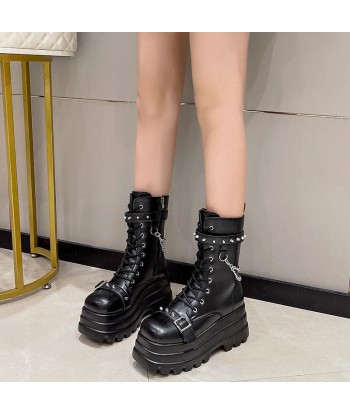 Thick Platform Boots for Women with Buckles – Gothic Motorcycle Style for Autumn and Winter Les magasins à Paris et en Île-de-France