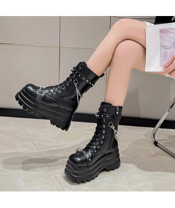 Thick Platform Boots for Women with Buckles – Gothic Motorcycle Style for Autumn and Winter Les magasins à Paris et en Île-de-France