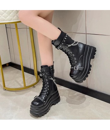 Thick Platform Boots for Women with Buckles – Gothic Motorcycle Style for Autumn and Winter Les magasins à Paris et en Île-de-France