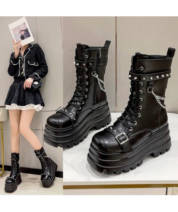 Thick Platform Boots for Women with Buckles – Gothic Motorcycle Style for Autumn and Winter Les magasins à Paris et en Île-de-France