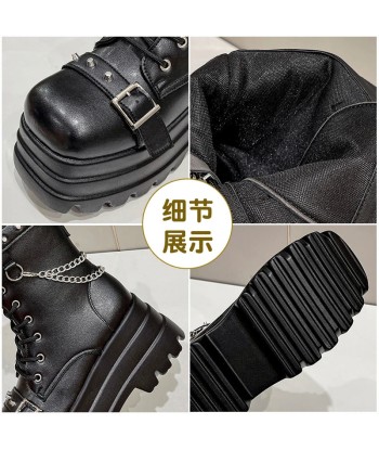 Thick Platform Boots for Women with Buckles – Gothic Motorcycle Style for Autumn and Winter Les magasins à Paris et en Île-de-France