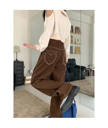 High-cut brown jeans with heart design for alternative fashion une grave pollution 