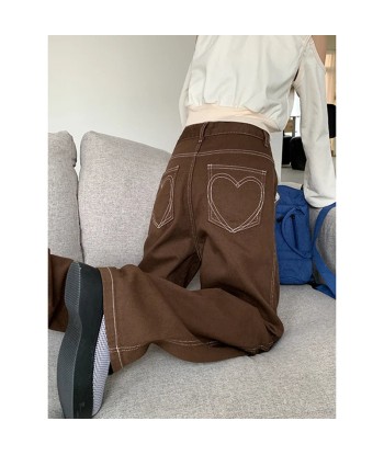 High-cut brown jeans with heart design for alternative fashion une grave pollution 