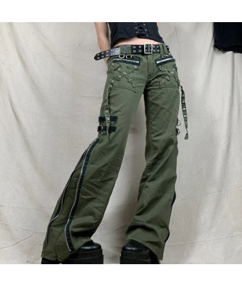 Baggy Gothic Cargo Pants with Zipper in Green for Alternative Styles | Discover Now! pas cher 