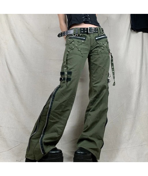 Baggy Gothic Cargo Pants with Zipper in Green for Alternative Styles | Discover Now! pas cher 